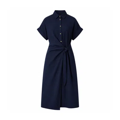 Yumi Women's Blue  Navy Wrap Tie Midi Shirt Dress