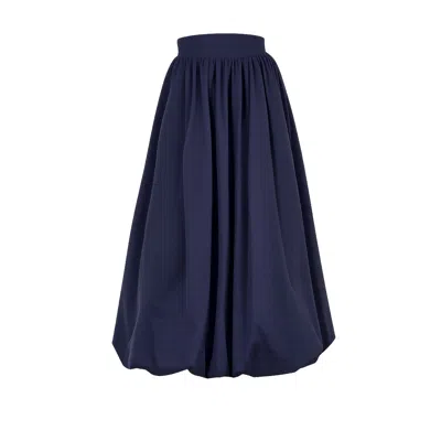 Yumi Women's Blue  Satin Bubble Hem Midi Skirt In Navy