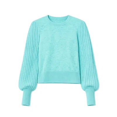Yumi Women's Blue  Sea Green Knitted Balloon Sleeve Jumper In Multi