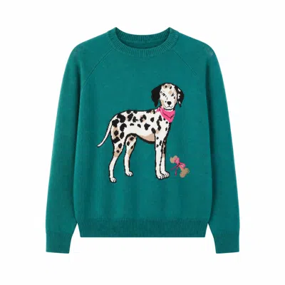 Yumi Women's Blue  Teal Dalmatian Intarsia Relaxed Jumper