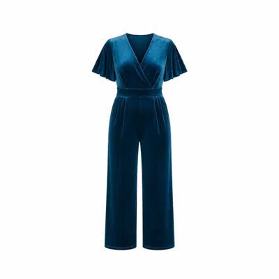 Yumi Women's Blue  Teal  Jumpsuit With Angel Sleeves