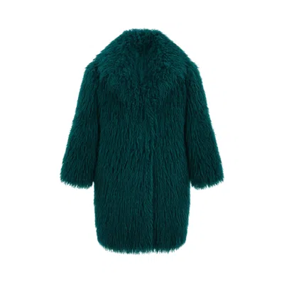 Yumi Women's Blue  Teal Luxe Long Hair Fur Coat