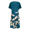 Yumi Women's Blue  Teal Recycled Fabric Crane Print Kimono Midi Dress