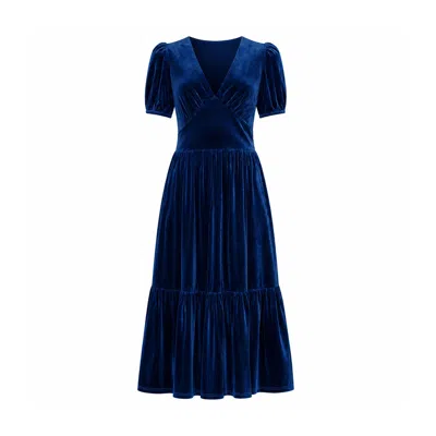Yumi Women's Blue  Teal Velvet Midi Dress