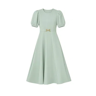 Yumi Buckle Detail Short Sleeve Skater Dress In Green