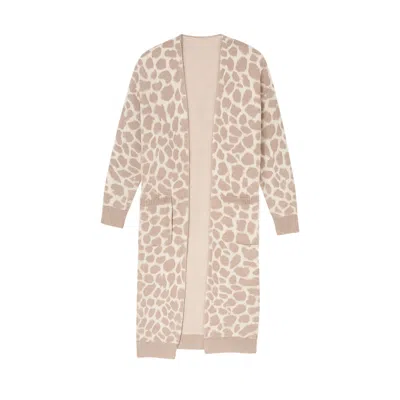 Yumi Women's Neutrals  Beige Animal Print Intarsia Long Cardigan In Nude