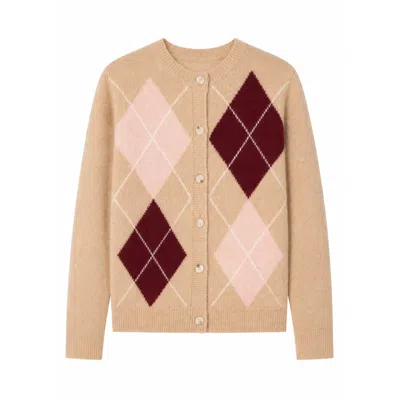 Yumi Women's Neutrals  Beige Argyll Knitted Cardigan
