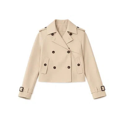 Yumi Women's Neutrals  Beige Cropped Trench Jacket With Pockets And Check Lining