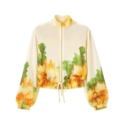 Yumi Women's Neutrals  Beige Printed Lightweight Modal Bomber Jacket In Yellow
