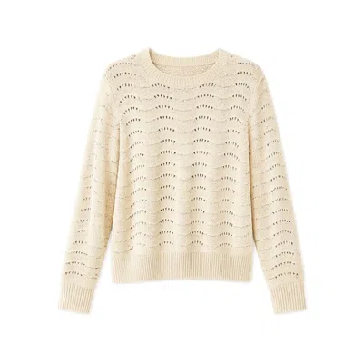 Yumi Women's Neutrals  Beige Wave Metallic Thread Relaxed Jumper