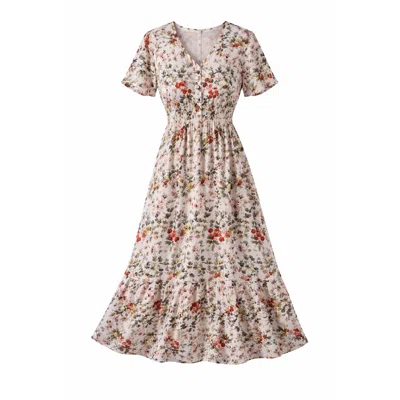 Yumi Women's Neutrals  Ivory Botanical Print Viscose Midi Dress In Multi