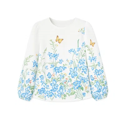 Yumi Butterfly Print Long Sleeve Top In Blue