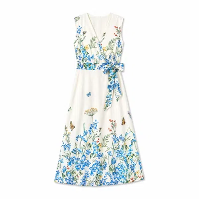 Yumi Women's Neutrals  Ivory Butterfly Print Midi Wrap Dress In White