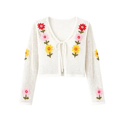 Yumi Women's Neutrals  Ivory Crochet Embroidered Flower Bolero In White