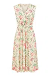 Yumi Women's Neutrals  Ivory Floral Print Mesh Stretch Midi Dress With Pockets