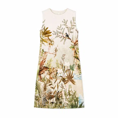 Yumi Women's Neutrals  Ivory Jungle Print Viscose Shift Dress In White