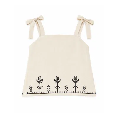 Yumi Women's Neutrals  Ivory Linen Mix Embroirdered Top In White