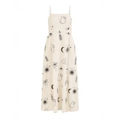 Yumi Women's Neutrals  Ivory Mystic Print Midi Sundress