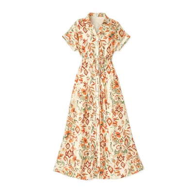 Yumi Women's Neutrals  Ivory Viscose Relaxed Boho Print Maxi Shirt Dress In Multi