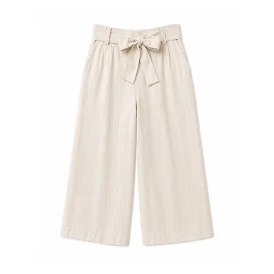 Yumi Women's Neutrals  Natural Linen Mix Cropped Trousers With Tie Belt