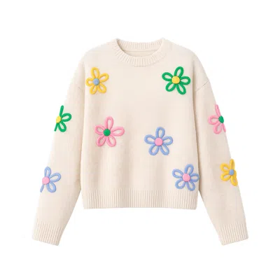 Yumi Relaxed Flower Embroidered Jumper In Red