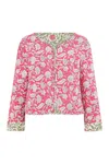 Yumi Women's Pink / Purple  Pink Floral Reversible Cotton Quilted Jacket