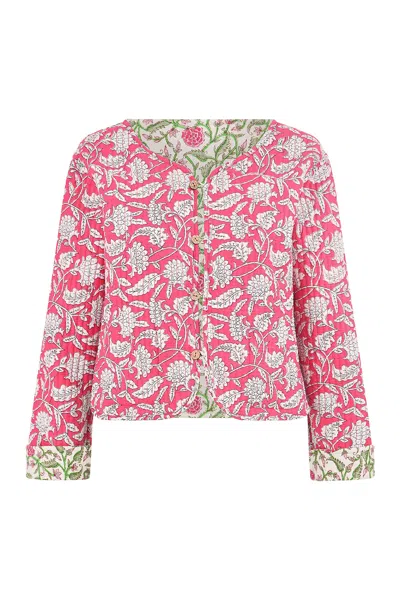 Yumi Women's Pink / Purple  Pink Floral Reversible Cotton Quilted Jacket