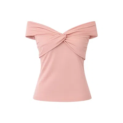 Yumi Women's Pink  Blush Jersey Cotton Bardot Top With Knot Detail