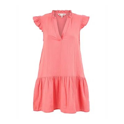 Yumi Women's Pink  Coral Double Cotton Tunic With Frill Sleeves