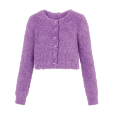 Yumi Women's Pink  Lavender Eyelash Knit Cropped Cardigan In Purple