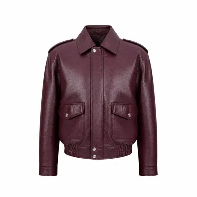 Yumi Women's Purple  Burgundy Faux Leather Bomber Jacket