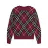 Yumi Women's Red  Burgundy Argyle Check Relaxed Jumper In Multi