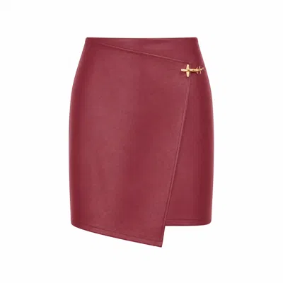 Yumi Women's Red  Burgundy Faux Leather Wrap Mini Skirt