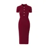 Yumi Women's Red  Burgundy Fitted Rib Knitted Midi Dress With Daisy Buttons In Red