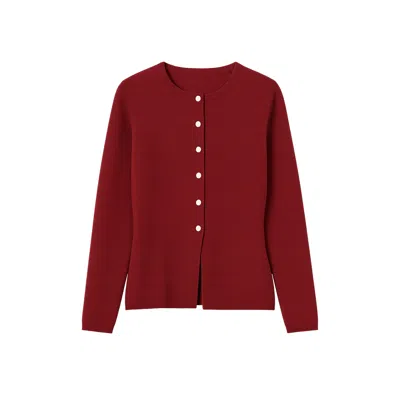 Yumi Women's Red  Burgundy Knitted Fitted Button Down Peplum Cardigan
