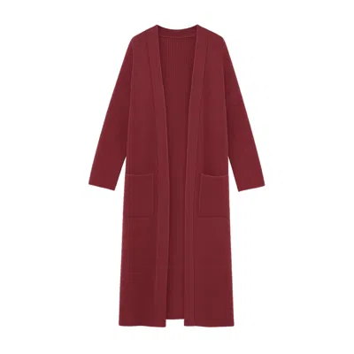 Yumi Women's Red  Burgundy Knitted Maxi Cardigan With Pockets