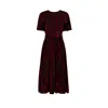 Yumi Velour Spot Midi Skater Dress In Burgundy
