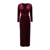 Yumi Women's Red  Burgundy Velour Stretch Midi Dress With Long Sleeves In Brown