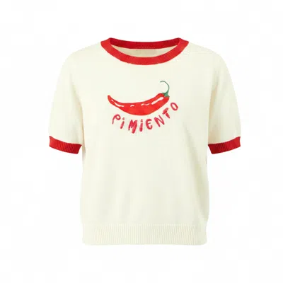 Yumi Women's White  Ivory Chilli Cotton Knitted Top