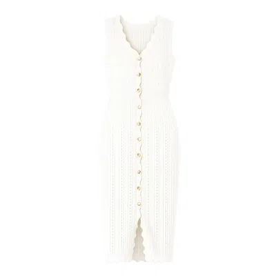 Yumi Cotton Scallop Crochet Knitted Dress In White