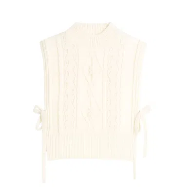 Yumi Women's White  Ivory Flower Cable Knit Tie Side Pullover