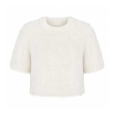 Yumi Women's White  Ivory Fluffy Short Sleeve Jumper