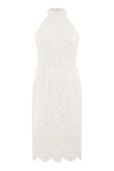 Yumi Women's White  Ivory Lace Halter Neck Dress