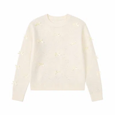 Yumi Women's White  Ivory Sparkle Bow Jumper