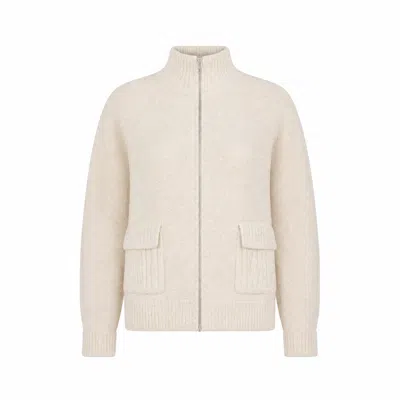 Yumi Women's White  Oatmeal Zip Up Cardigan In Neutral