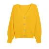 Yumi Women's Yellow  Mustard Relaxed Fit Cardigan With Stitch Detail In Yellow