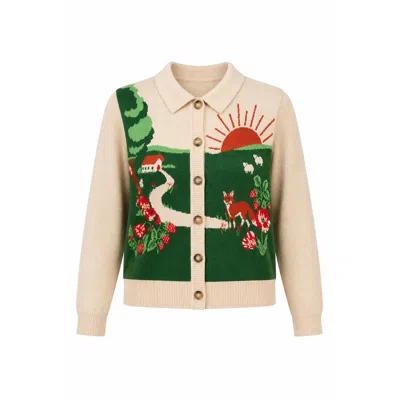 Yumi Sunrise Fox Collared Cardigan In Pink