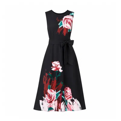 Yumi Women's  Black Abstract Floral Skater Midi Dress