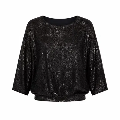 Yumi Women's  Black All Over Sequin Batwing Top