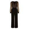 Yumi Women's  Black And Gold Sequin Wrap Over Jumpsuit In Black